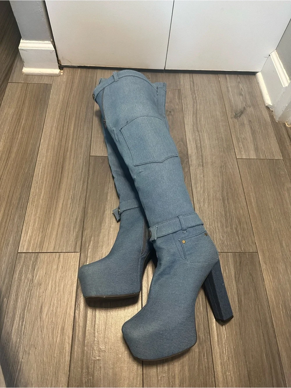 Women’s Over-the-Knee Platform Boots in Light Blue